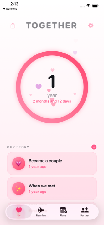 Upcoming anniversaries in LoveClock, each labelled with its traditional material.