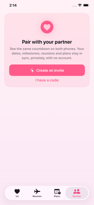 The LoveClock pairing screen showing a share code.